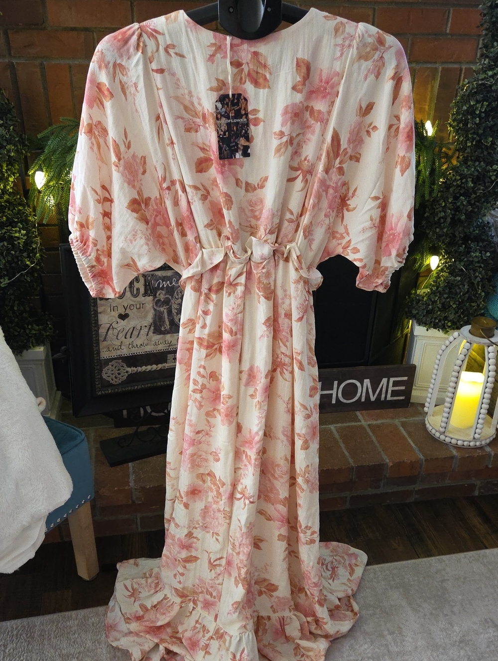 NWT Floral V-Neck Maxi Dress in Pink and Cream - Picture 9 of 14